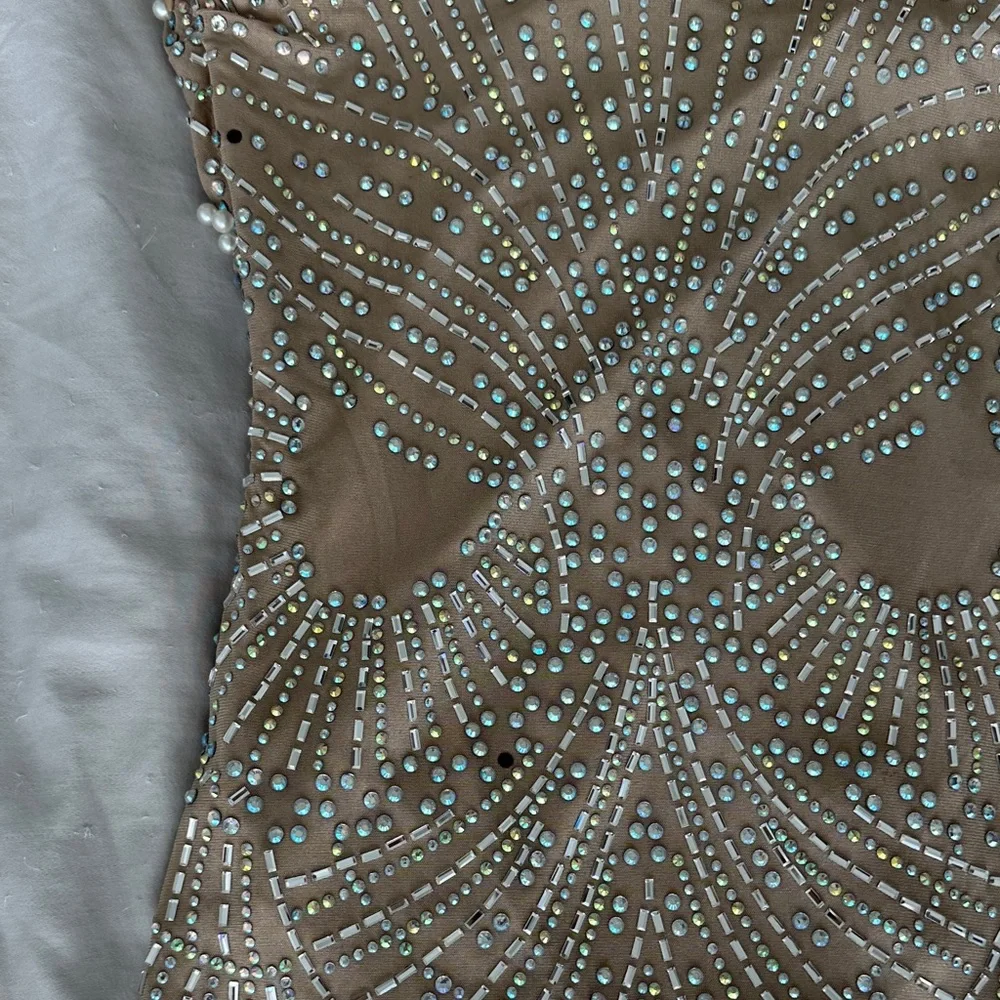 Elegant Beaded Dress in Tan - Picture 6 of 12